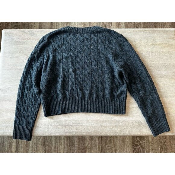 Quince Mongolian Cashmere Shrunken Cable Crewneck Sweater Charcoal XL - Picture 6 of 7